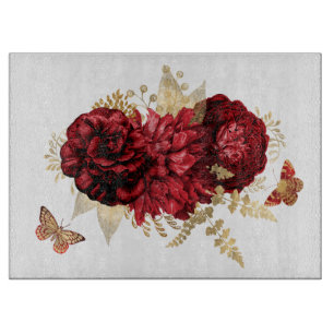 Planche À Découper Papillon floral d'or rouge rose