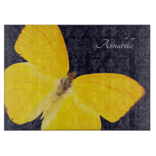 Planche À Découper Papillon jaune élégant Damassé noir Ajouter un nom