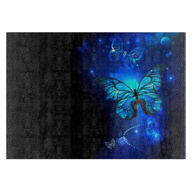 Planche À Découper Papillon Morpho sur fond sombre (Devant)