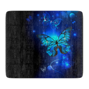 Planche À Découper Papillon Morpho sur fond sombre