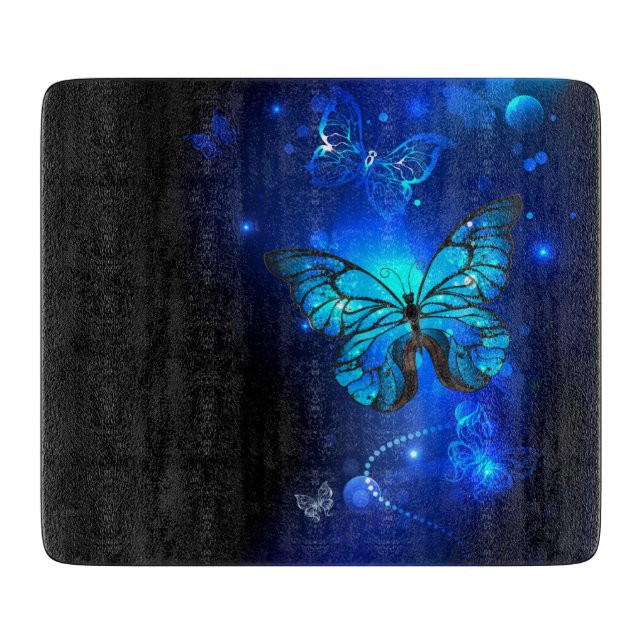 Planche À Découper Papillon Morpho sur fond sombre (Devant)