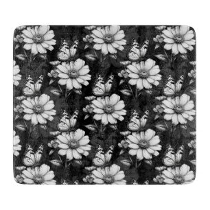 Planche À Découper Papillon sur Motif à fleurs - Noir