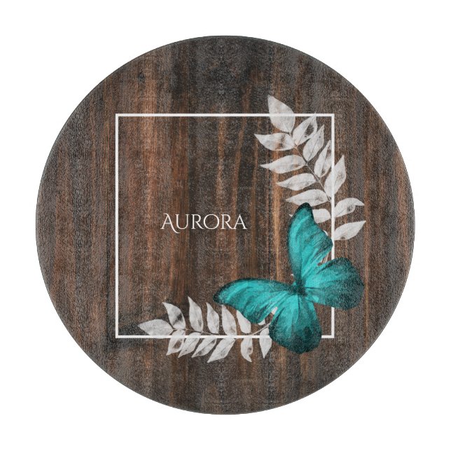 Planche À Découper Papillon Turquoise rustique carte à découper perso (Devant)