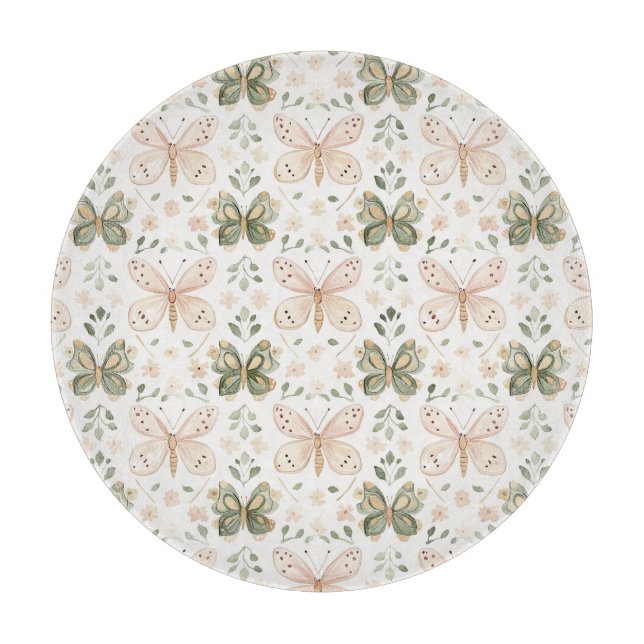 Planche À Découper Papillon Vert Menthe Rose Pâle (Devant)