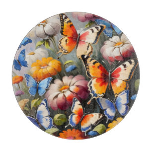 Planche À Découper Papillons colorés dans le jardin