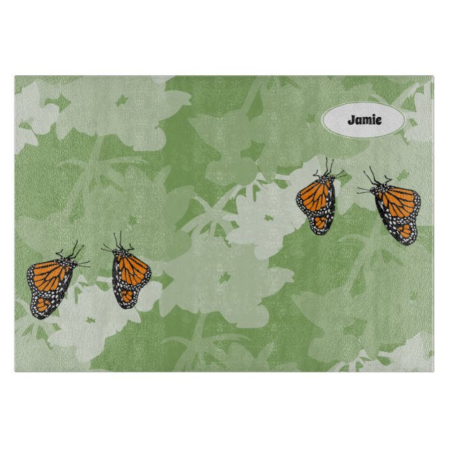Planche À Découper Papillons De Monarch Stylés Nommés Vert (Devant)