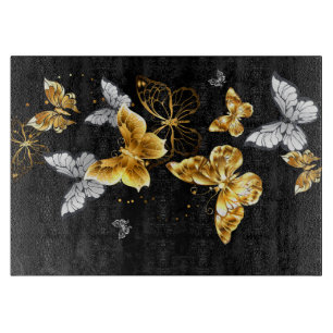 Planche À Découper Papillons dorés et blancs