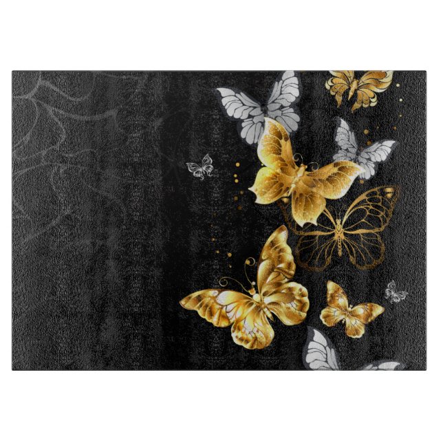 Planche À Découper Papillons dorés et blancs (Devant)