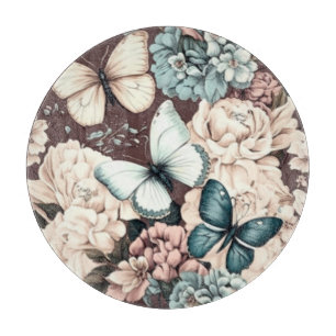 Planche À Découper Papillons et fleurs brunes