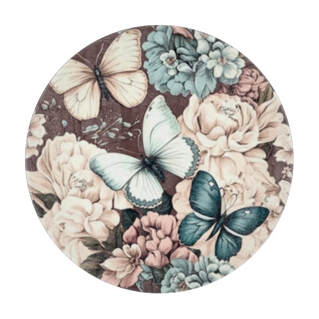 Planche À Découper Papillons et fleurs brunes (Devant)