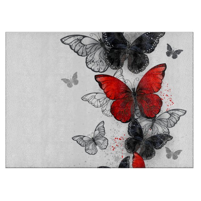 Planche À Découper Papillons noirs et rouges volants (Devant)