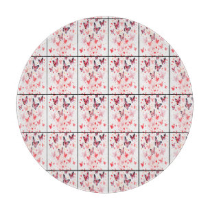 Planche À Découper Papillons roses et cœurs romantiques