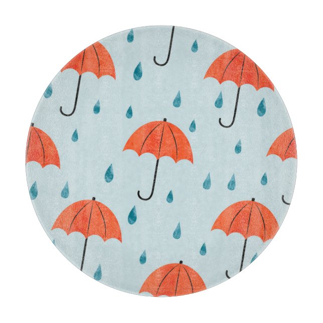 Planche À Découper Parapluies : Aquarelle Automne gouttes (Devant)
