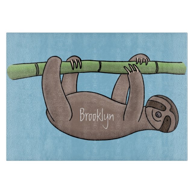 Planche À Découper Paresse souriante mignon sur dessin animé en bambo (Devant)