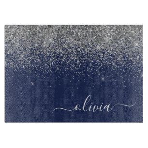 Planche À Découper Parties scintillant bleue Silver Navy Girl Monogra