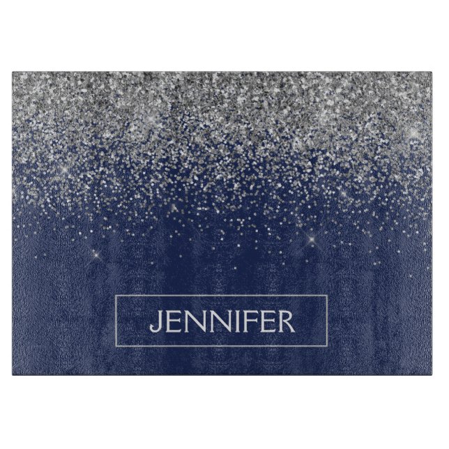 Planche À Découper Parties scintillant bleue Silver Navy Girl Monogra (Devant)