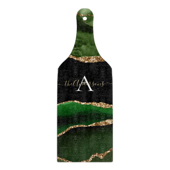 Planche À Découper Parties scintillant d'or et Monogramme d'âge vert (Devant)