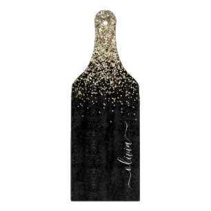 Planche À Découper Parties scintillant Noir Or Script Monogramme Nom