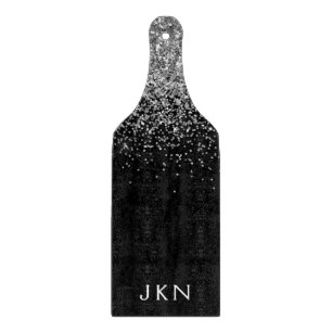 Planche À Découper Parties scintillant noire argent Monogramme Nom de