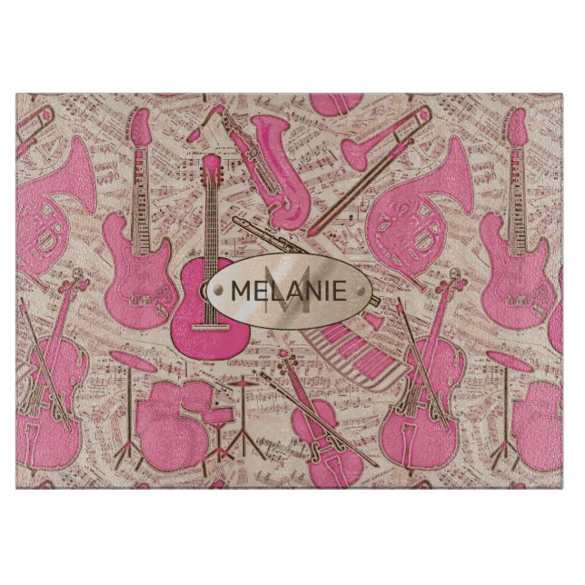 Planche À Découper Partition et instruments de musique rose/ivoire ID (Devant)