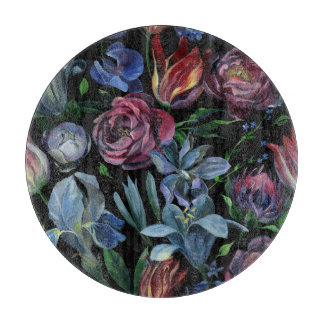 Planche À Découper Pastel à l'huile florale : Motif sans couture