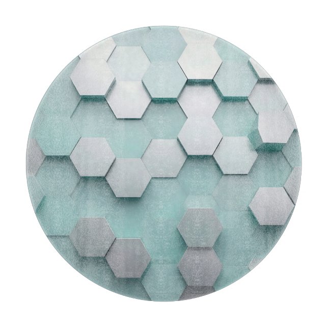 Planche À Découper Pastel Menthe Hexagone Mosaïque 3D (Devant)