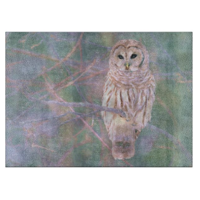 Planche À Découper Pastel Oilpainting de hibou barré (Devant)