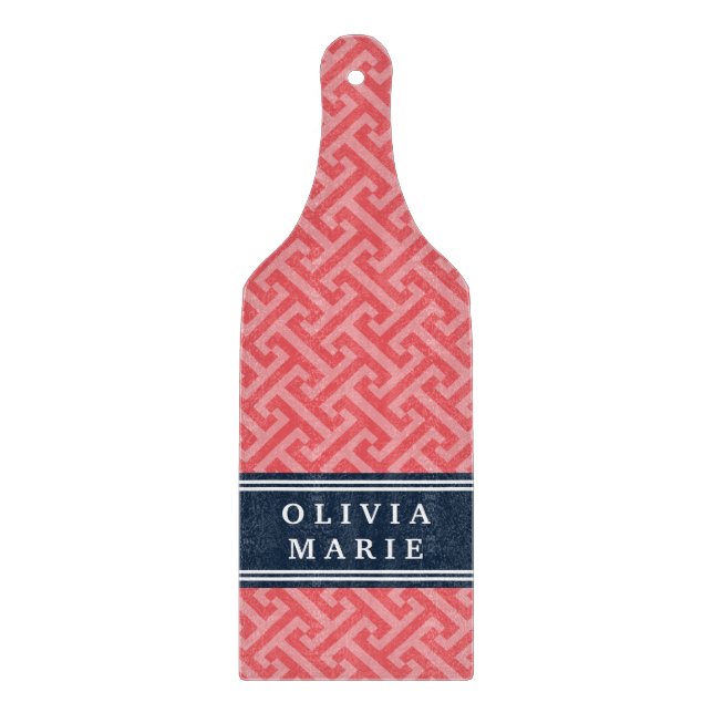 Planche À Découper Pastèque dorée rose Clé grecque Motif avec nom (Devant)