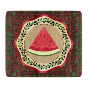 Planche À Découper pastèque sur plaque d'olive avec tatreez palestini