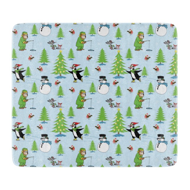 Planche À Découper Patinage de pingouin de Noël et pêcheur d'ours (Devant)