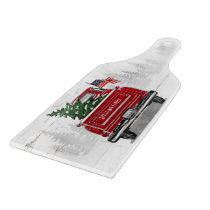 Planche À Découper Patriotique Noël Vintage Rouge Truck Drapeau Rust