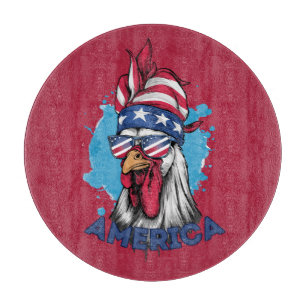 Planche À Découper Patriotique poulet aux USA Bandana et Shades