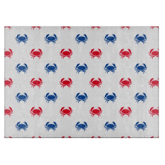 Planche À Découper Patriotique Rouge blanc et bleu crabe motif verre (Devant)