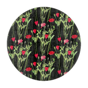 Planche À Découper Pavot rouge prairie estivale, fleurs sauvages