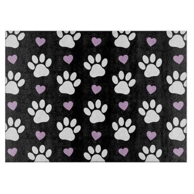 Planche À Découper Paw Motif, Chien Paws, White Paws, Lilac Hearts (Devant)