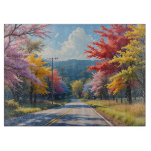 Planche À Découper Paysage à l'aquarelle de route de campagne automna