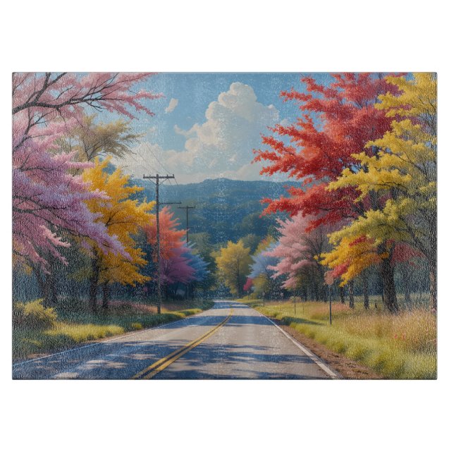 Planche À Découper Paysage à l'aquarelle de route de campagne automna (Devant)