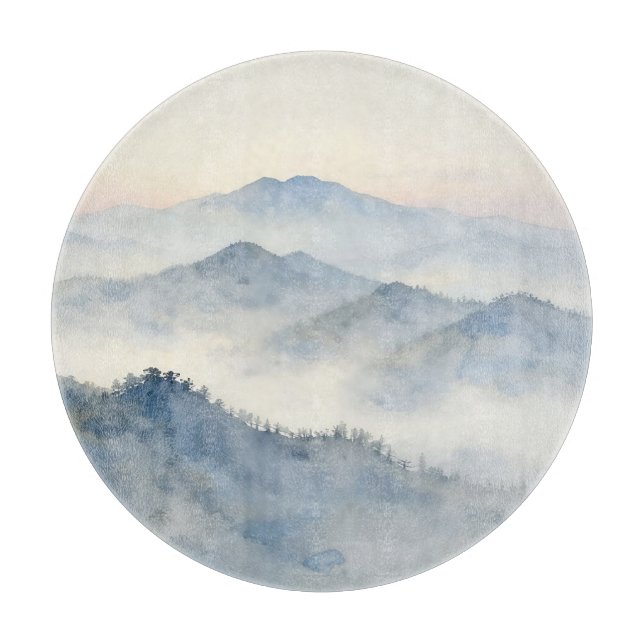 Planche À Découper Paysage aquarelle de montagne brumeuse (Devant)