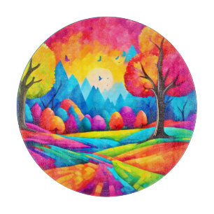 Planche À Découper Paysage coloré dans un style art de rêve