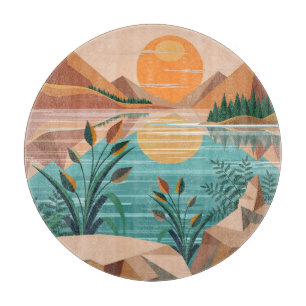 Planche À Découper Paysage de coucher de soleil au lac de montagne pa