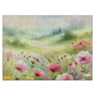 Planche À Découper Paysage de prairie fleurie pastel