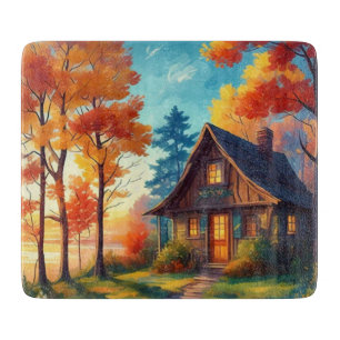 Planche À Découper Paysage naturel avec un chalet dans la forêt