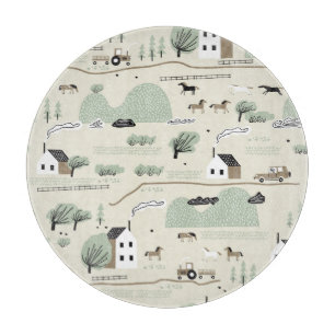 Planche À Découper Paysage nordique : Maisons colorées Motif d'arbres