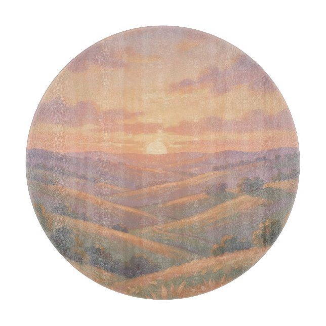 Planche À Découper Paysage Pastel de Collines Ondulantes au Coucher d (Devant)