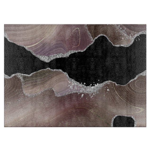 Planche À Découper Paysage Taupe & Agate Noire Paillettes Argentées (Devant)