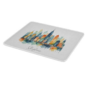 Planche À Découper Paysage urbain de ville Skyline Aquarelle Cuisine 