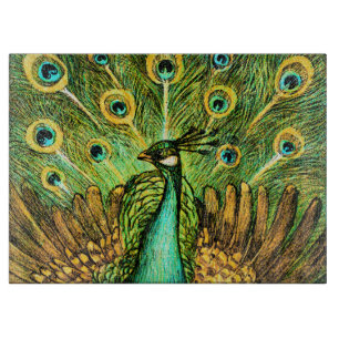 Planche À Découper Peacock et poulets Art nouveau néerlandais