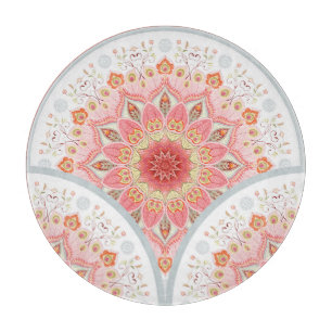 Planche À Découper Peacock Feathers, Floral Round Ornament.