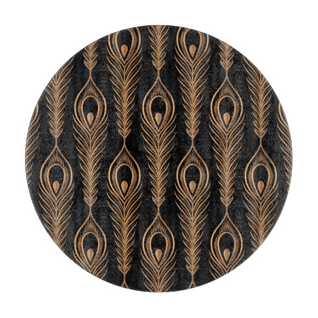 Planche À Découper Peacock Feathers, Luxury Oriental Motif. (Devant)