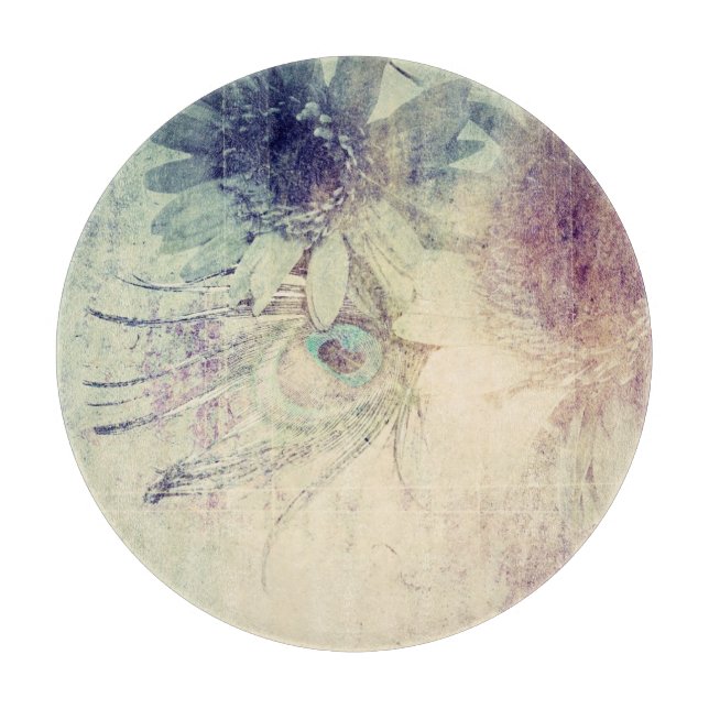 Planche À Découper Peacock Fleur et Plumes vintages (Devant)